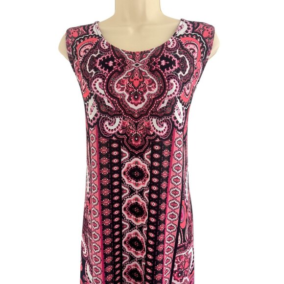 Roaman's Pink Black Paisley Print Sleeveless Maxi Dress Size 22/24 1X 2X 3X Plus - Picture 2 of 8